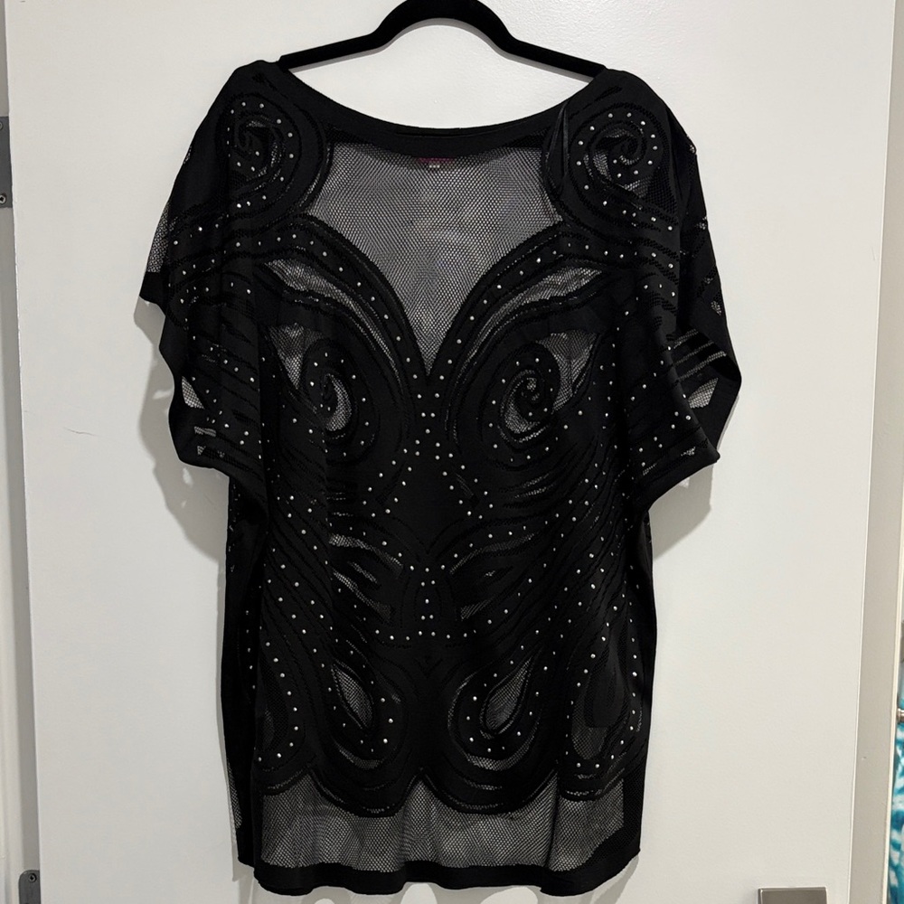 River Island Black Mesh Embellished Swimsuit Coverup